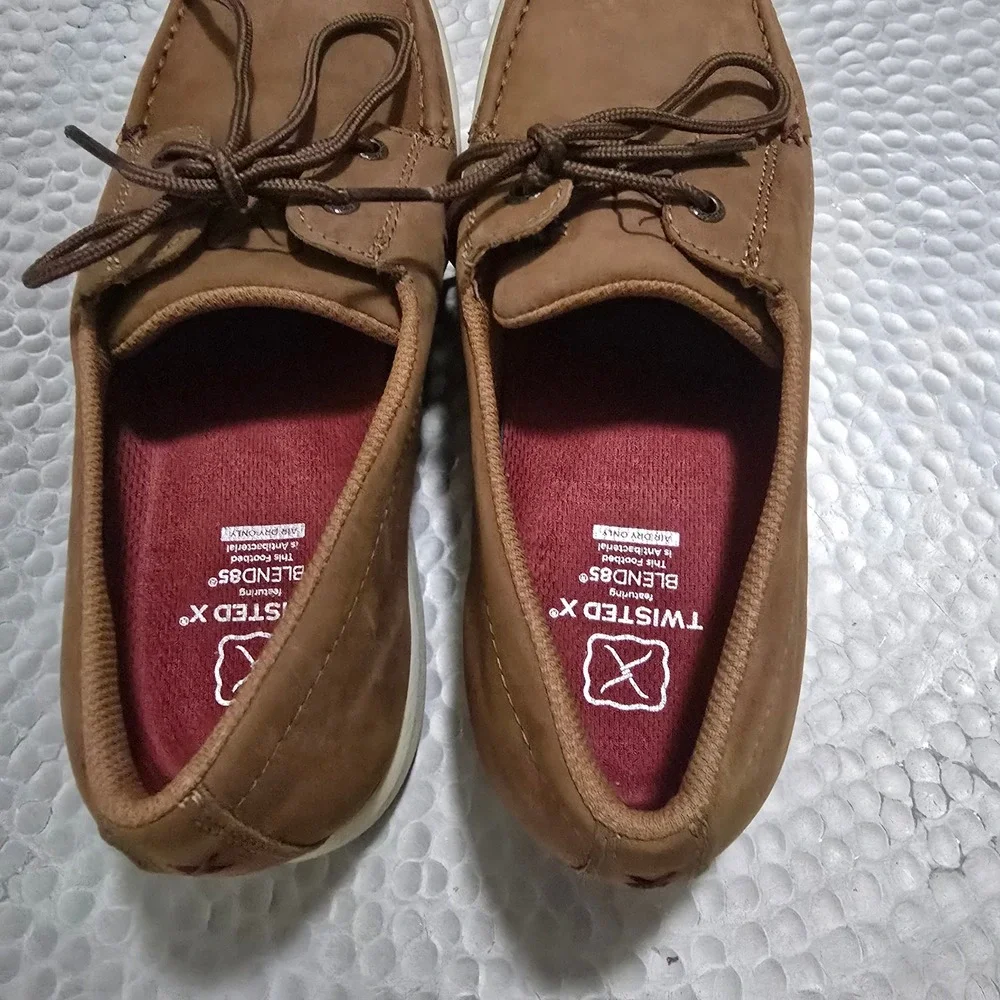 Twisted X Mens Boat Shoe Ultralite X Lion Tan Leather Loafers MBX0003 Size 9.5M